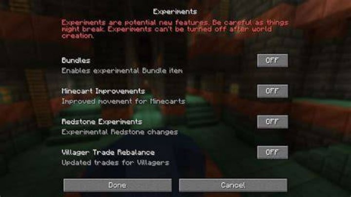 What does experimental gameplay do in minecraft